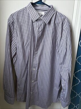 Banana Republic Men's Purple and White Check Slim Fit Wrinkle Resist Dress Shirt